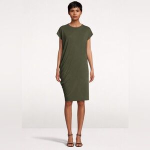 Issey Miyake Asymmetric Draped Knit Dress Dark Olive M–XL